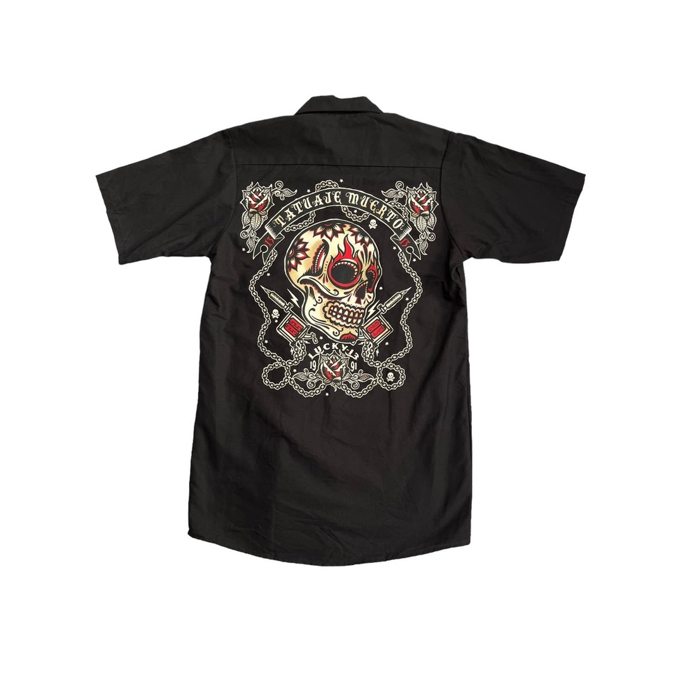LUCKY 13 TATUAJE MUERTO MOTORCYCLE ROCK PUNK GOTH WORK SHIRT MEN’S SZ M NWT